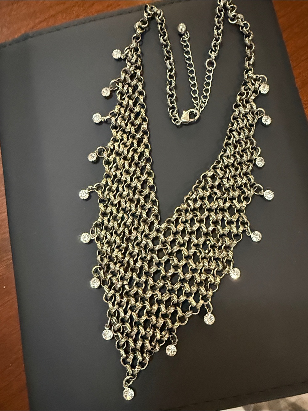 Gold-Tone/Medal Twisted Bib Chain Crystal Drops. Beautiful Statement Necklace